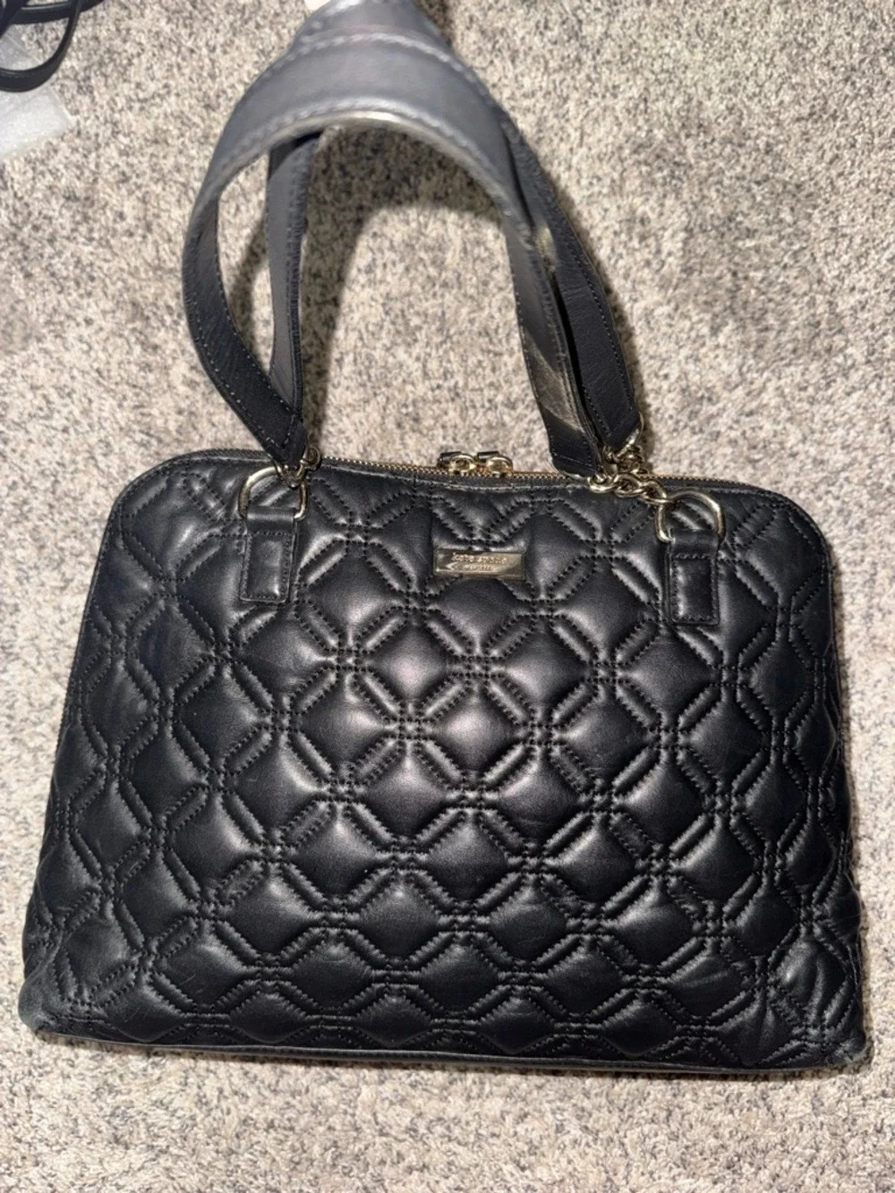 Kate Spade Black Quilted Leather Satchel Bag Gold Hardware Top Handle Purse